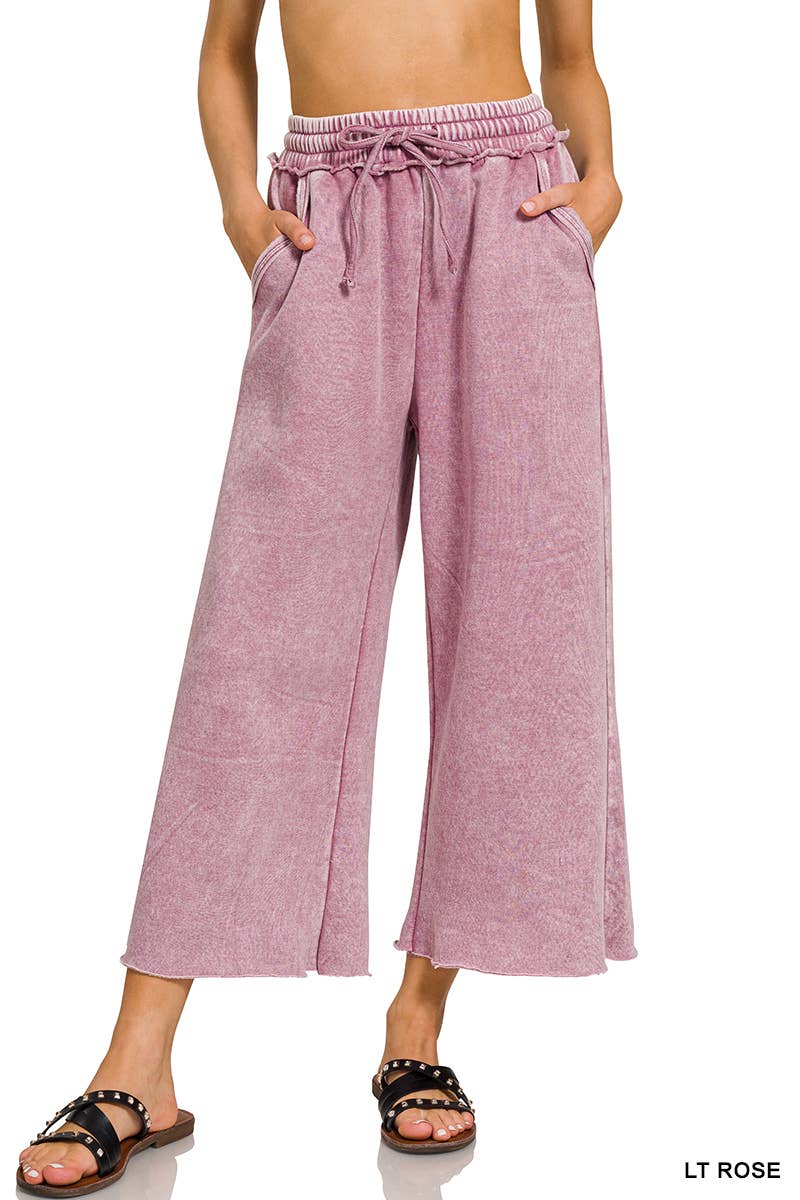 Snow Wash Fleece Sweatpants with pockets and drawstring waist, cropped fit, acid wash finish.