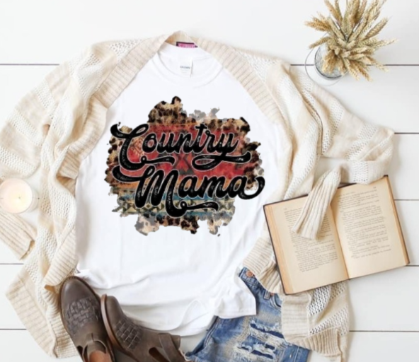 Country Mama t-shirt with playful design and comfortable fit for country life fans.
