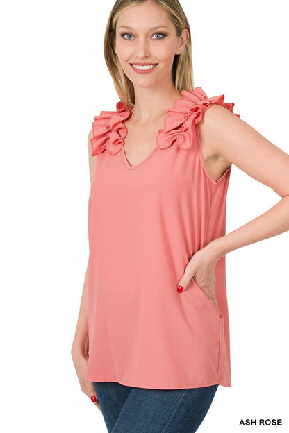 RUFFLE TRIM SLEEVELESS TOP