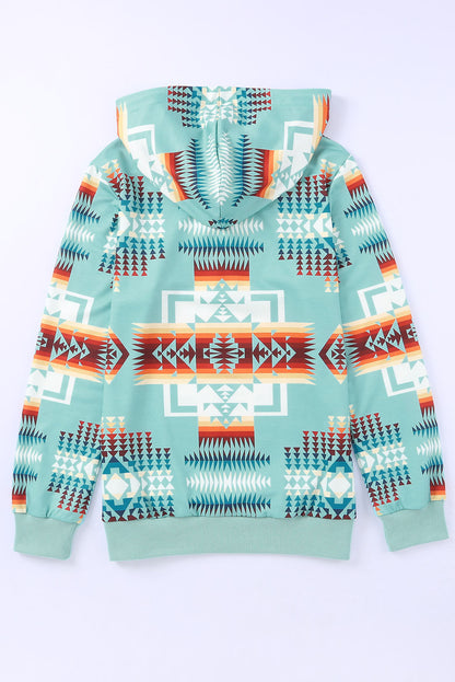 Aztec Drawstring Zipper Hoodie