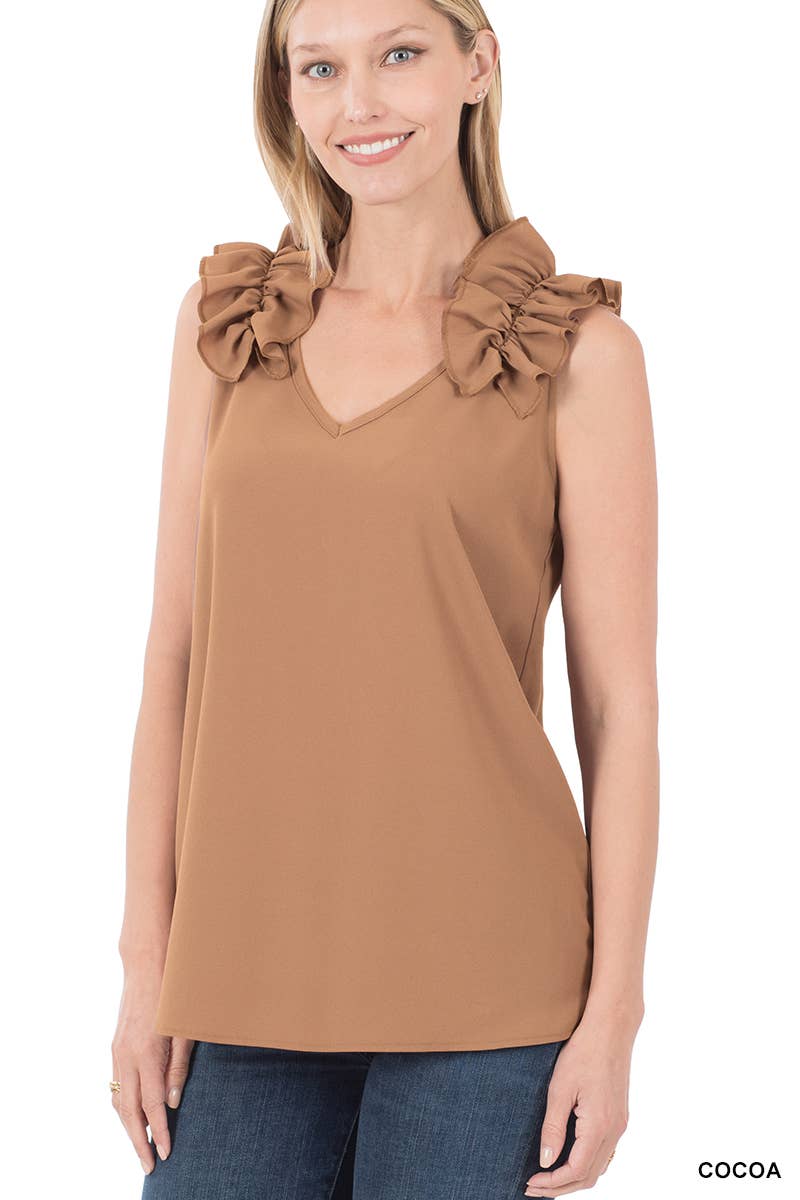 RUFFLE TRIM SLEEVELESS TOP