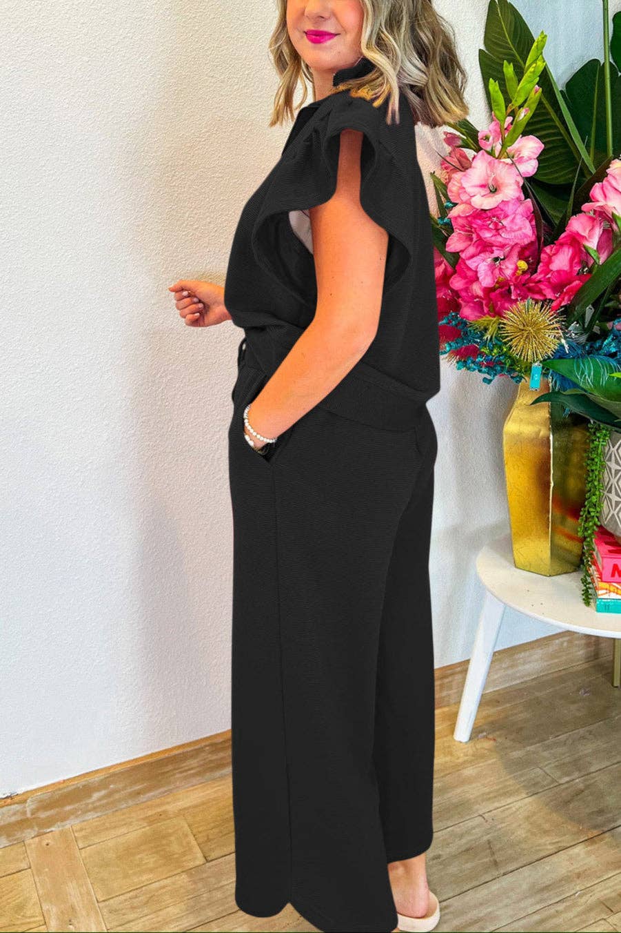 Textured Top and Pants Set