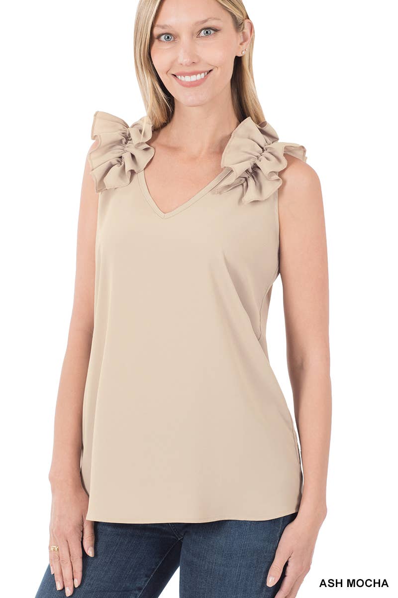 RUFFLE TRIM SLEEVELESS TOP