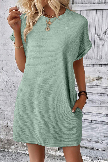 Textured Crinkle Short Sleeve T-Shirt Dress