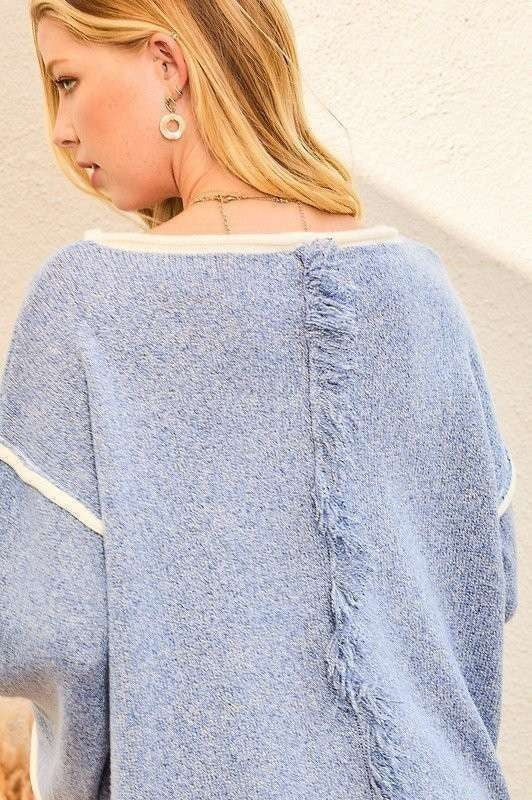Contrast Pipping Oversize Solid Sweater