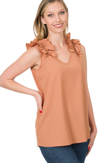 RUFFLE TRIM SLEEVELESS TOP