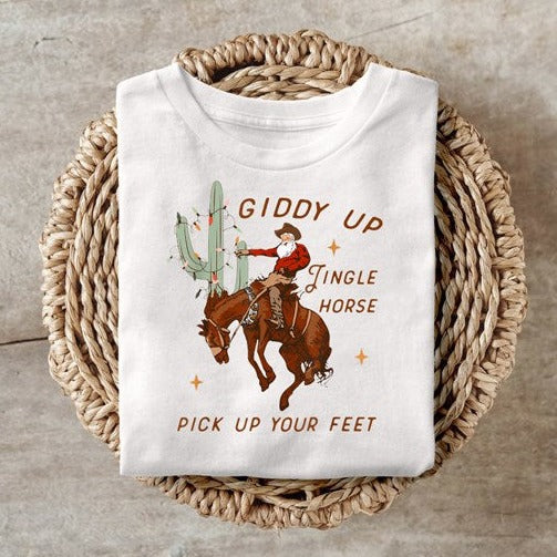 Jingle Horse sweatshirt with cowboy design, Gildan 50/50 blend.