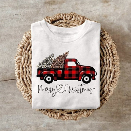 Merry Christmas Buffalo Plaid Truck sweatshirt, Gildan 50/50 blend.